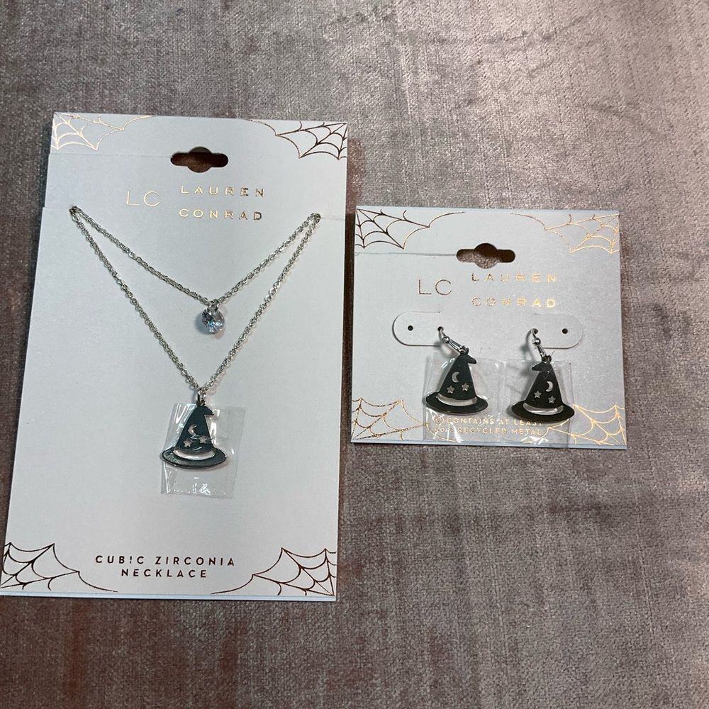 LC Lauren Conrad Silver and Black Witch Hat Necklace Set